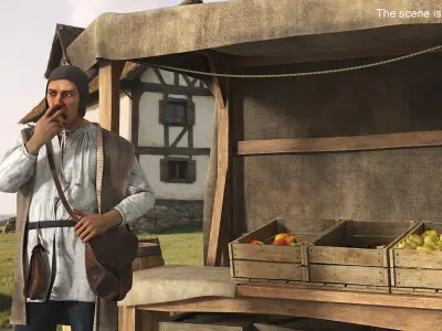  Medieval Farmer in Market 