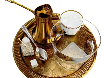Coffee set turkish on tray 3D model