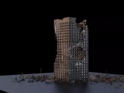 Destroyed building Low-poly 3D model 13