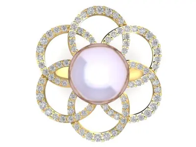Floral Pearl Diamond Halo Ring for Women 1390 3D print model