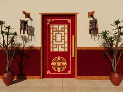 Chinese Door Low-poly 3D model