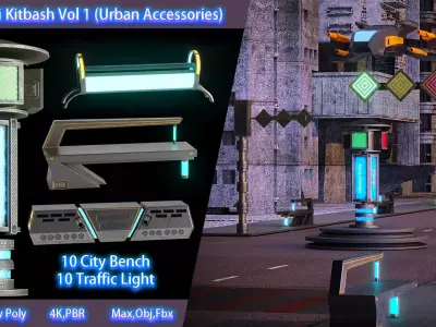 20 Scifi Urban Kitbash Vol 1 Low-poly 3D model