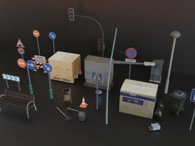 Street Elements Collection  Low-poly 3D model