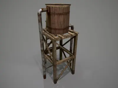 Wooden Water Tower Low-poly 3D model