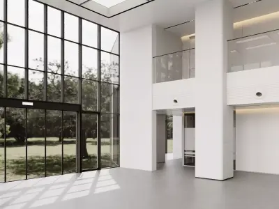 Modern Office Lobby Interior with Glass Reception Desk 3D model