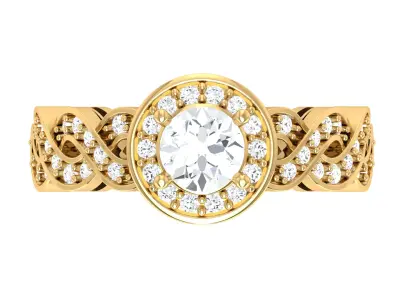 Antique Zircon Engagement Ring with Milgrain Gold Finish 3D print model