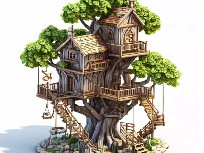 Charming Fantasy Treehouse Game Asset Low-poly 3D model