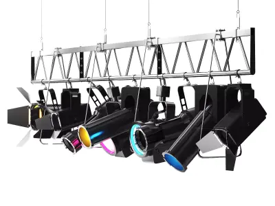 Soft theatre farm with lighting equipment Low-poly 3D model