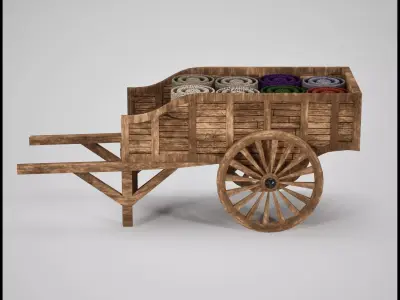 Medieval Merchant Cart with Fabrics  Game Ready 3D Asset Low-poly 3D model