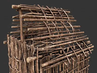 Primitive Wood Stick Jungle Shelter 2  Low-poly 3D model