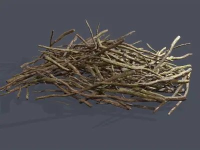Pile of branches Low-poly 3D model