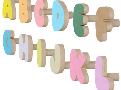 Kids alphabet furniture handles and wall hooks 3D model