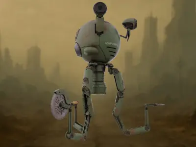 Stylized Retro Robot  Mister Handy inspired Fallout Low-poly 3D model