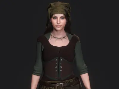 AAA 3D MEDIEVAL CHARACTER - YOUNG MEAT BUTCHER GIRL  Low-poly 3D model