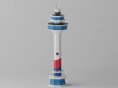 Cartoon Seoul Gimpo Airport Control Tower Korea Low-poly 3D model