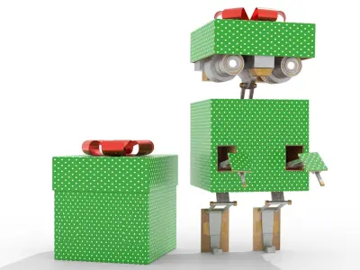 Gift Present Robot  Rigged PACKED Low-poly 3D model