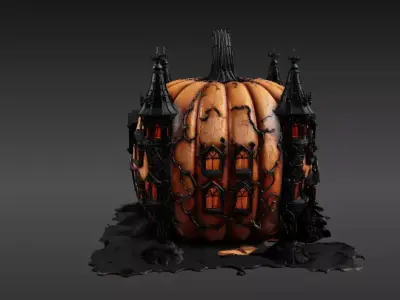 Haunted Pumpkin Castle Lantern 3D Model Spooky Halloween Decor 3D model