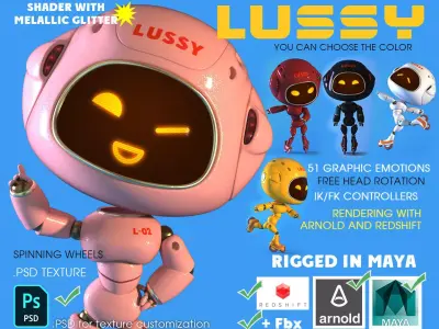 Robot Lussy - rigged character Low-poly 3D model