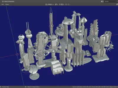 35 Futuristic Buildings VOL 10 Low-poly 3D model