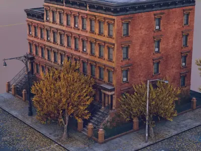 Cozy Autumn Brooklyn Neighbourhood Kit Low-poly 3D model