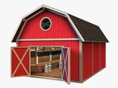 Barn with interior Low-poly 3D model