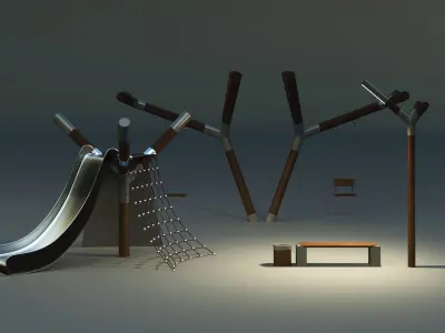 Playground set with bench and lantern 3D model