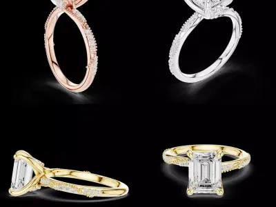 Emerald Cut Diamond Ring 3D Model STL File 3D print model