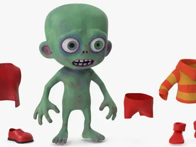  Cartoon Zombie Green in a Red Costume 