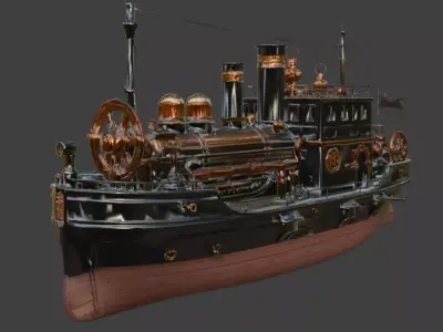 Steampunk Industrial Patrol Ship 3D Model Low-poly 3D model