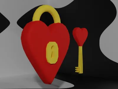 Padlock Heart - Cartoon Low-poly 3D model