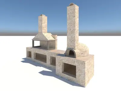 Stone BBQ Set 3D model