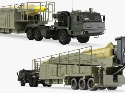 Ballistic Missile on TEL Trailer with Tractor Hauler Rigged for Maya 