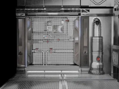 Interior sci-fi laboratory control room 3D model