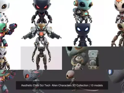Aesthetic Chibi Sci Tech  Alien Characters 3D Collection 3D Model Pack
