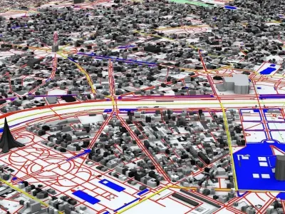 Paris Railway System Road Network Streets and Buildings 3D model