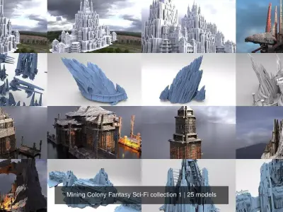 Mining Colony Fantasy Sci-Fi collection 1 3D Model Pack