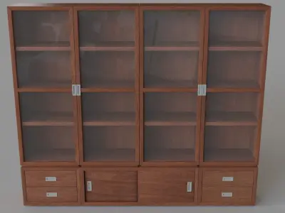Aspect Walnut 7-Piece Glass Door Storage Unit 3D model