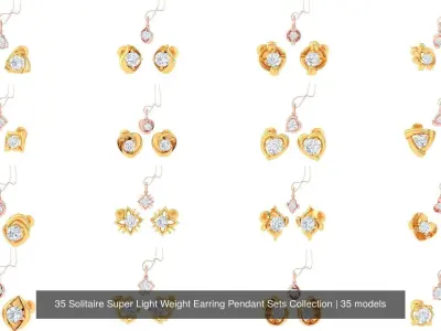 35 Solitaire Super Light Weight Earring Pendant Sets Collection 3D Model Pack
