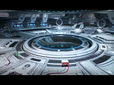 3D Sci Fi Hangar Interior  game ready  optimized for  camera Low-poly 3D model