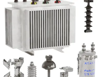 Wooden Power Poles Set Low-poly 3D model