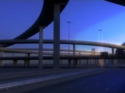 Freeway02 highway at sunset 3D model