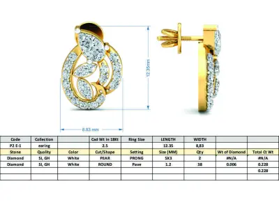 Yellow gold diamond earring-P2 E-1 3D print model
