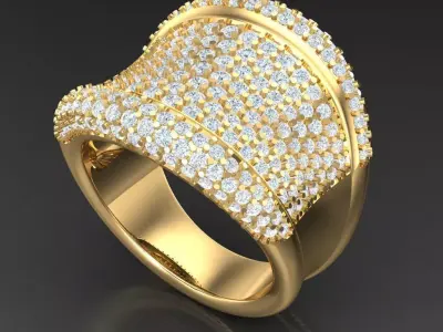 Light Gold Diamond Men Ring 2MR008 3D model