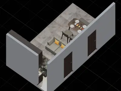 Isometric Open Space Interior Living Dining Room 3D model