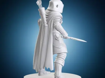 Elven Assassin Fantasy RPG Miniature On Base Holding Dagger 3D print model