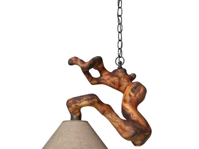 Rustic Style Pendant Ceiling Light Made  Natural Wood Sculptural 3D model