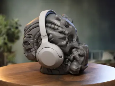 Robot Skull Headphone Stand Cyborg Headset Stand 3D print model shop