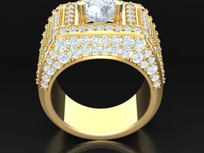 Light Gold Diamond Men Ring 2MR013 3D model