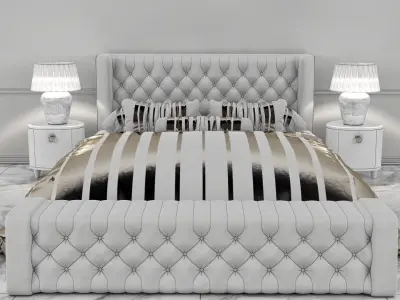 BedRoom Set with bed and marble floor 3D model