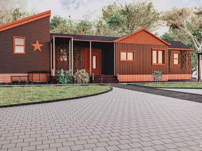 Wood house model Medieval Christmas Low-poly 3D model